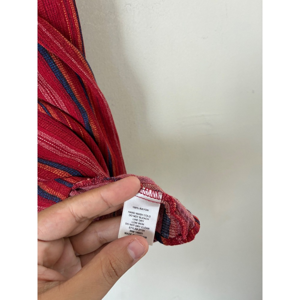 Monteau Fairy Boho Red Striped Sleeveless Mock Neck Blouse Top M - Picture 4 of 5